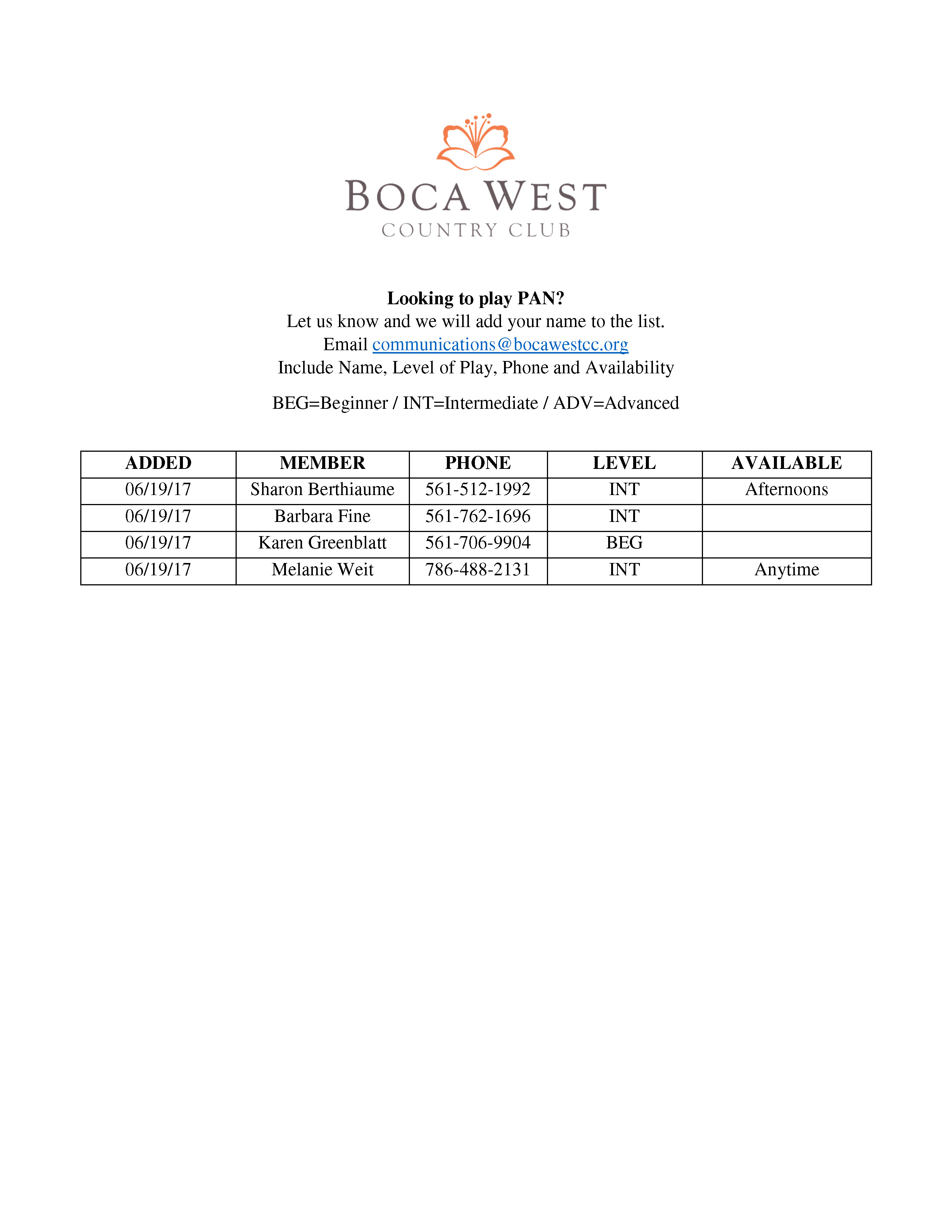 Boca West Bridge & Cards PAN