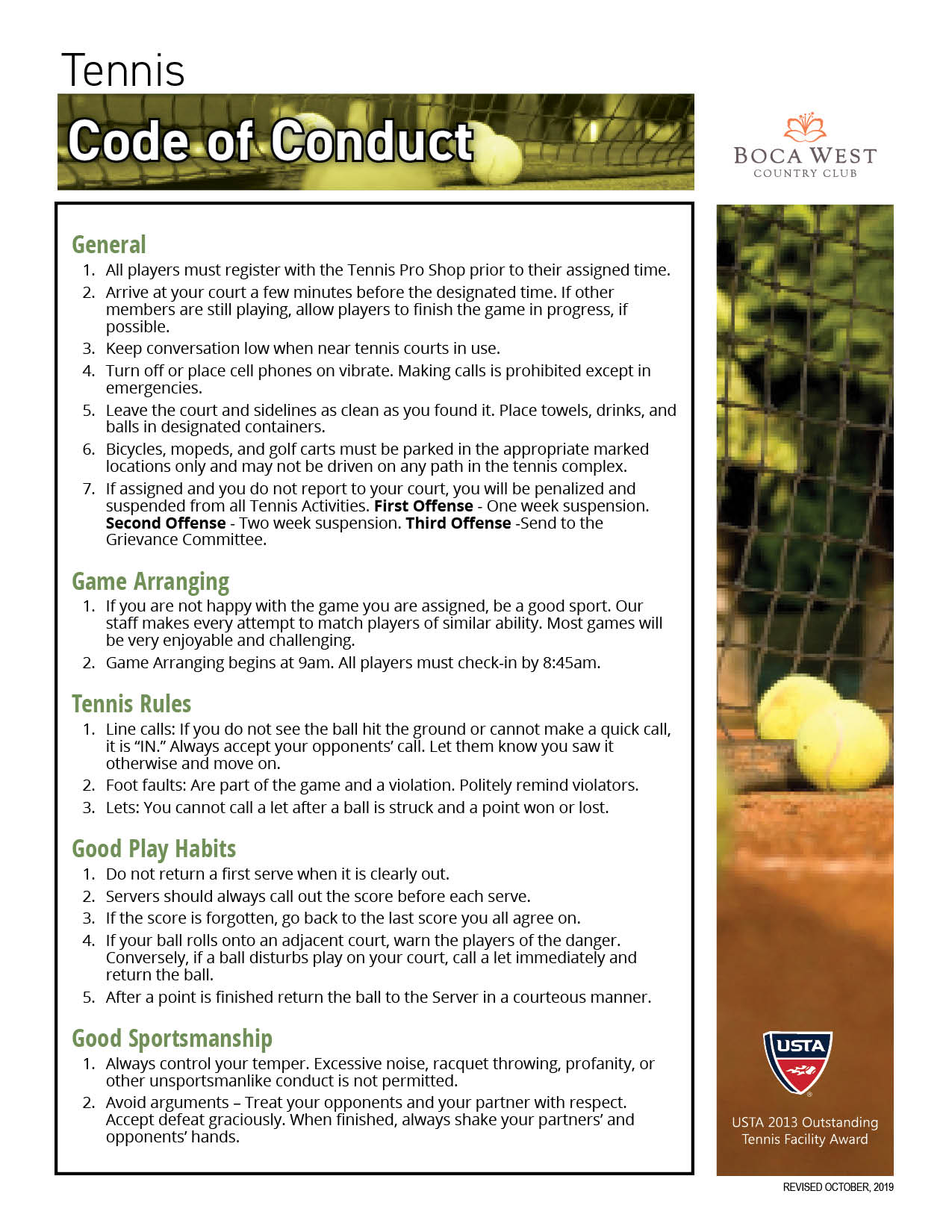 Boca West Tennis Rules & Etiquette